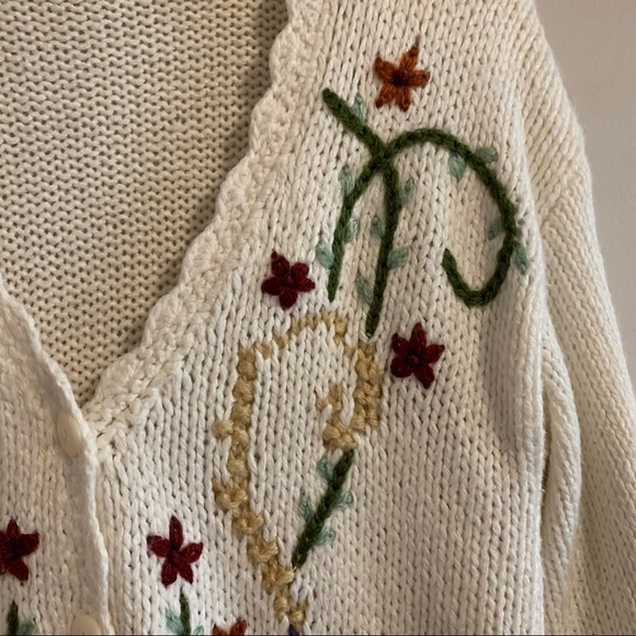 Vintage Cardigan Sweater Twee Floral Embroidered Long Sleeve Knit Art Teacher - Picture 3 of 14
